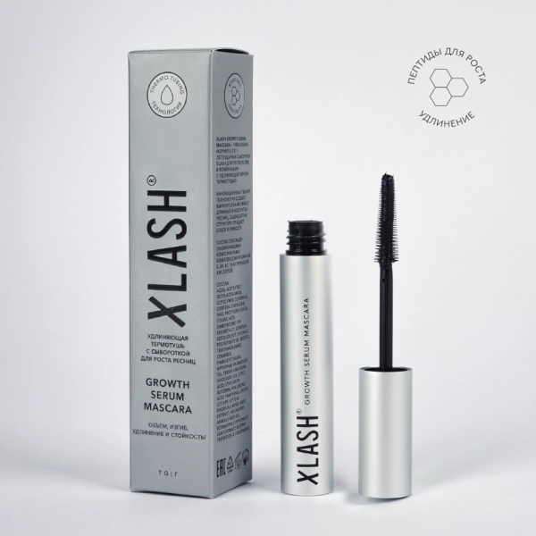 Удлиняющая термотушь с сывороткой для роста ресниц XLASH Growth Serum Mascara, 7 г