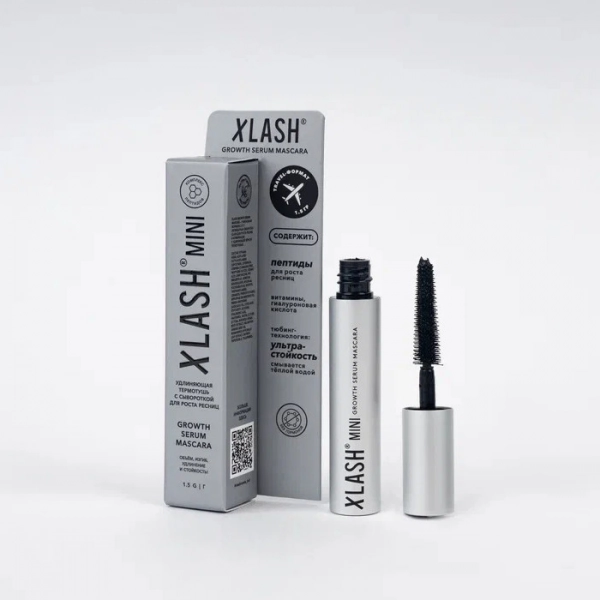 Удлиняющая термотушь с сывороткой для роста ресниц XLASH MINI Growth Serum Mascara, 1.5 г